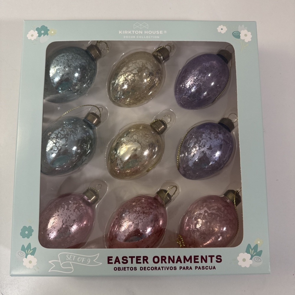 Kirkton‎ House Crackle Pastel Easter Egg Glass Ornaments Set of 9 Spring NIB